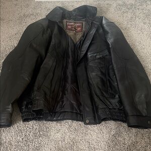 Vintage Global Identity Black Leather Bomber Jacket